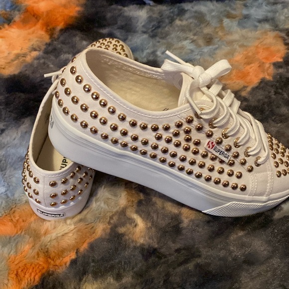 🌼Spring Sale🌼 Superga White Gold Stud Platform CanvasSneakers NIB NWOT Size9.5 - Picture 3 of 16